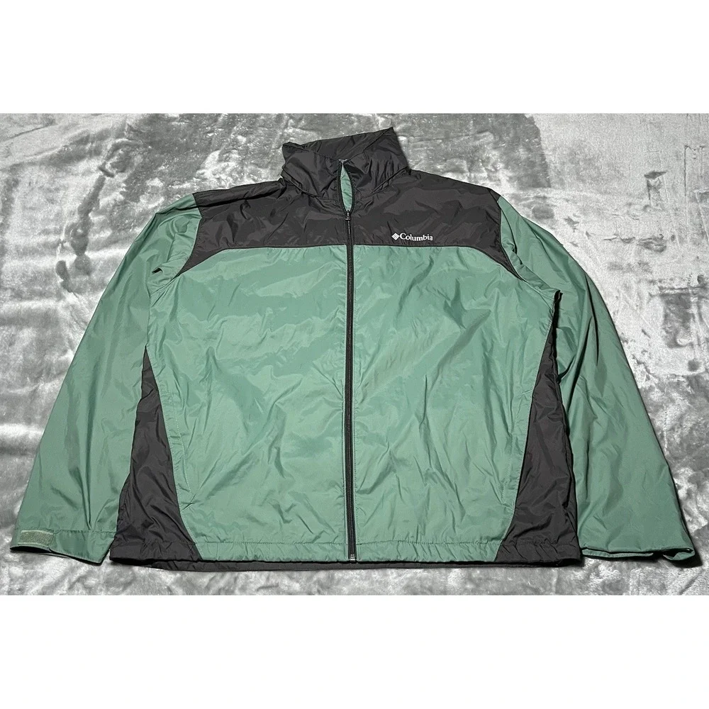 Columbia Jacket Men Size XL Windbreaker Green/Gray Zipper Front Rain Jacket